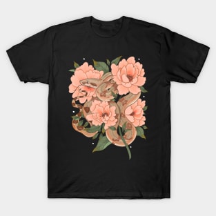 Peaches the Boa constrictor with Peonies T-Shirt